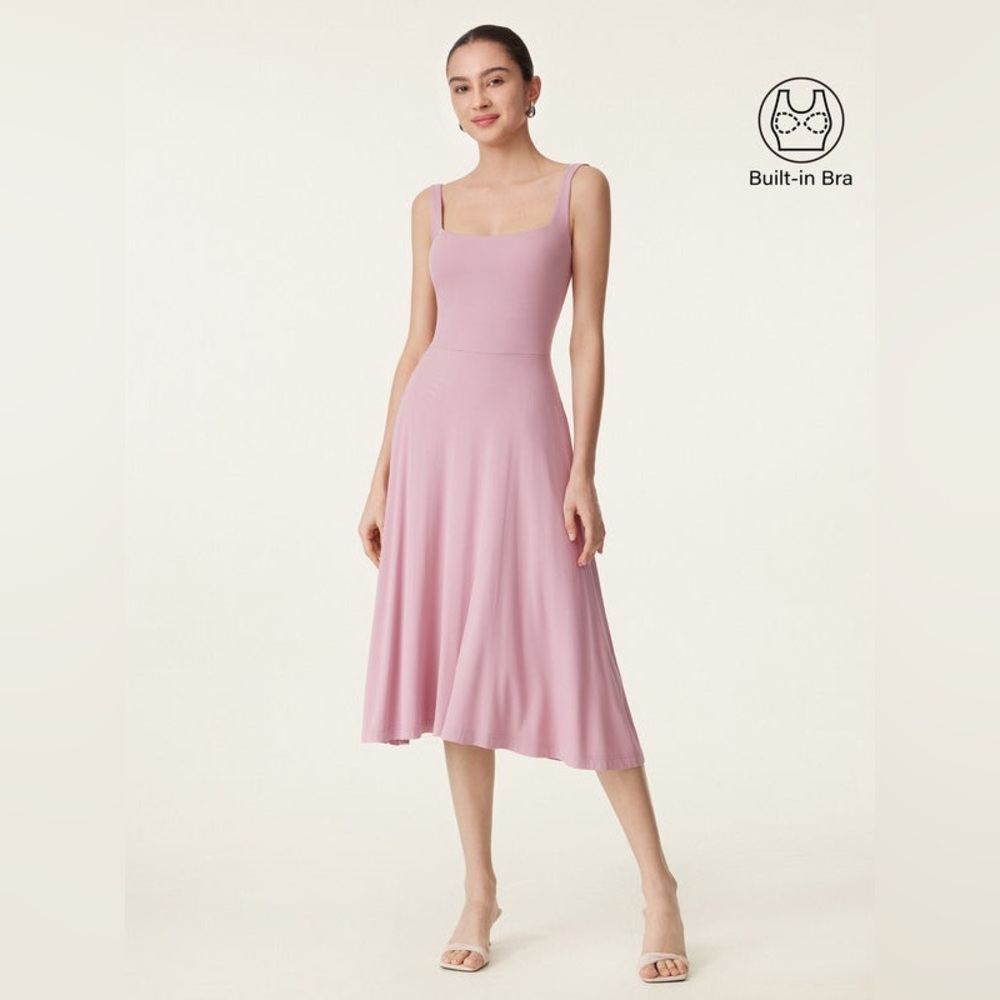OGL Square Neck Flowy New Airy Brami Midi Dress in Rose Mauve size Medium. NWT